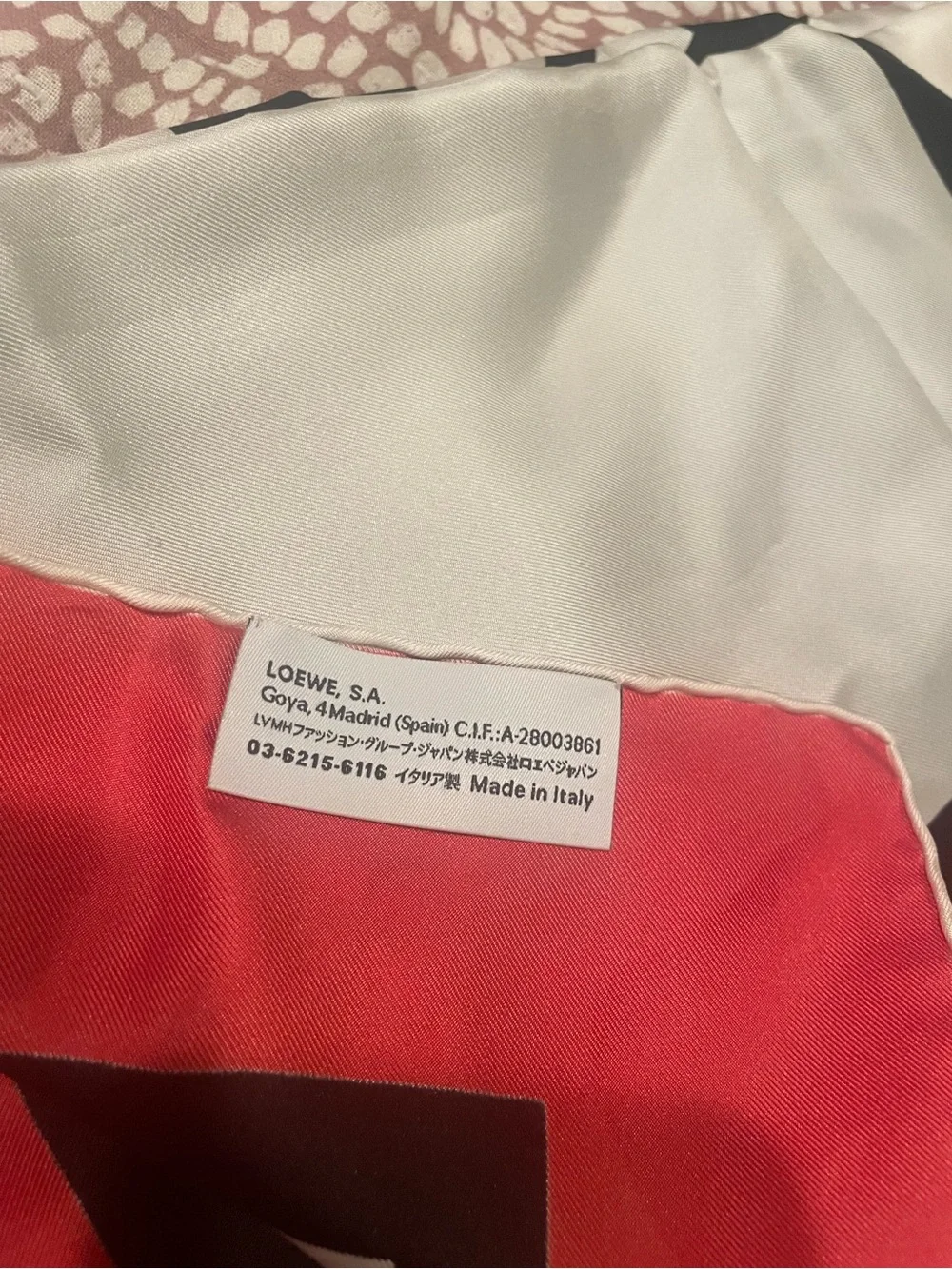 Loewe Red Black and Cream Graphic Silk Scarf